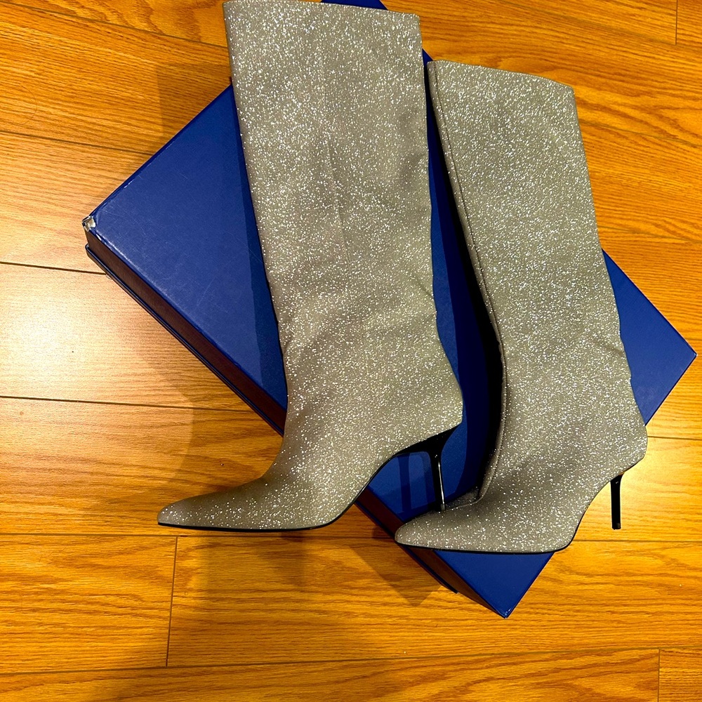 Zara Silver Glitter Boots US6